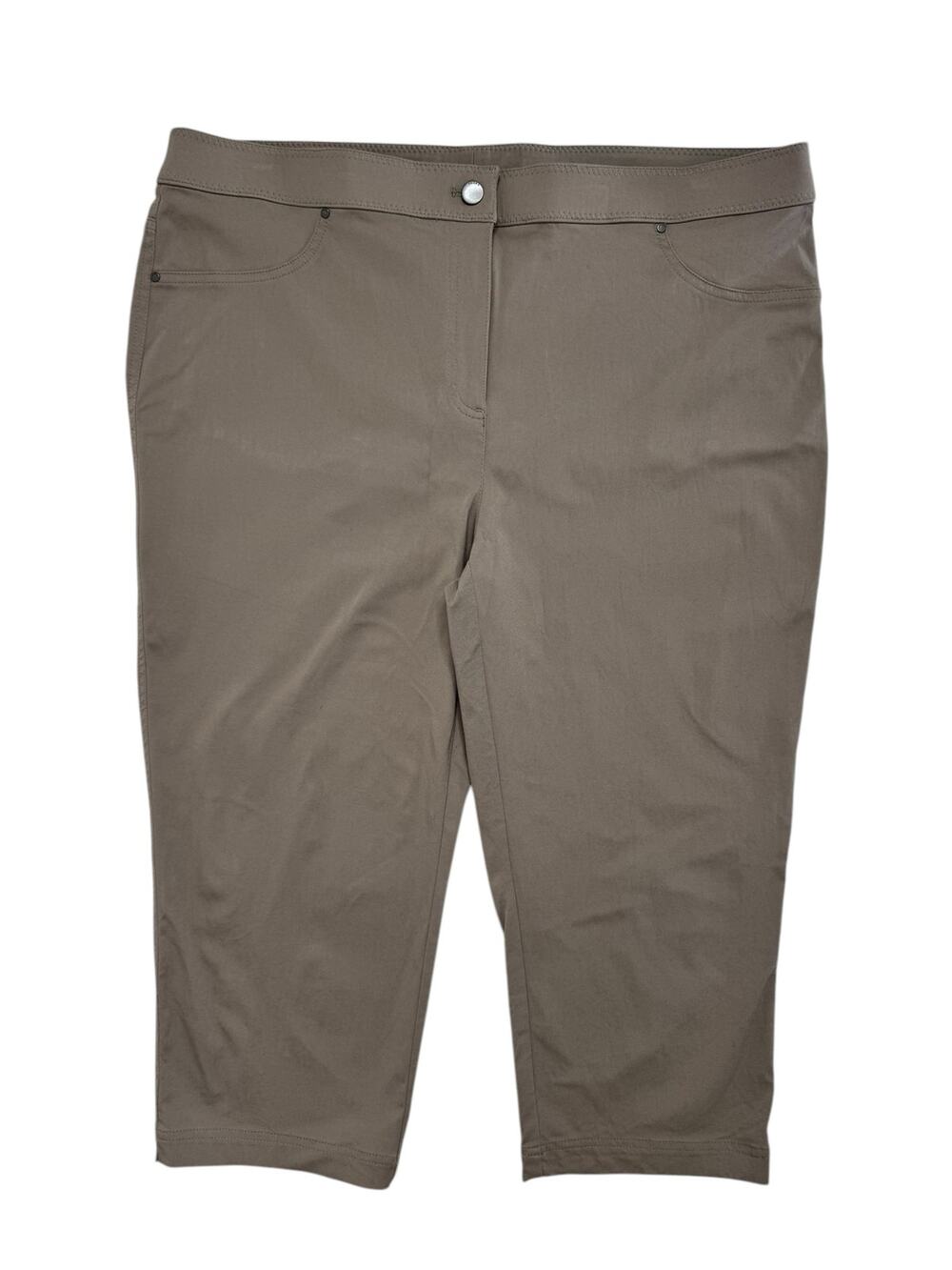 CHICOS Khaki Slim Leg Capri Pants Size 3 XL 16 Rayon Stretch Office Career